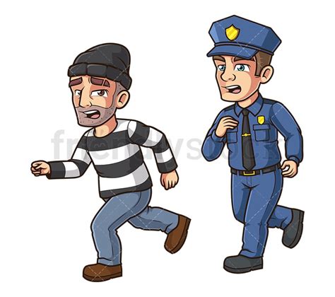 Policeman Chasing Thief Cartoon Clipart Vector Friendlystock