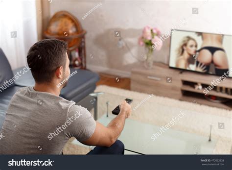 Man Watching Sex Movie Tv Adult Stock Photo Edit Now