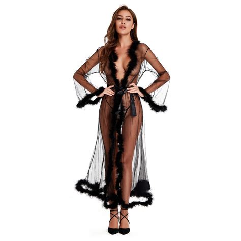 Feather Nightgown Transparent Robe Tulle Lady Sexy Lingerie Nightgown Long Skirt EBay