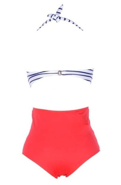 Vintage Style Stripes Bandage Bikini High Waist Padded Twisted Bandeau