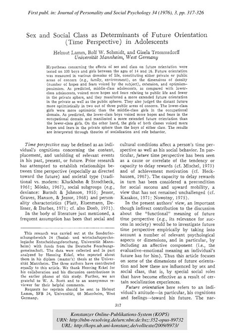 PDF Sex And Social Class As Determinants Of Future Orientation In Adolescents