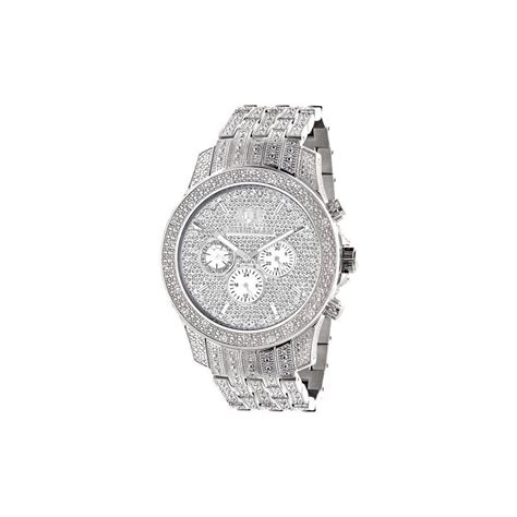 Iced Out Watch Chronograph Subdials Real Luxurman Mens Genuine Diamonds