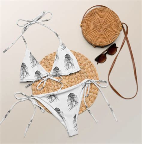 Jellyfish Print Recycled String Bikini Jelly Fish Eco Bikini Ocean Print Swimsuit Beachwear