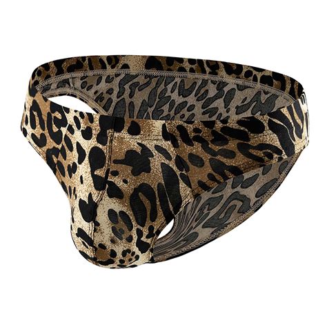 Srogem Men S Ice Silk Low Rise Leopard Bikini Briefs Underwear Comfortable Breathable