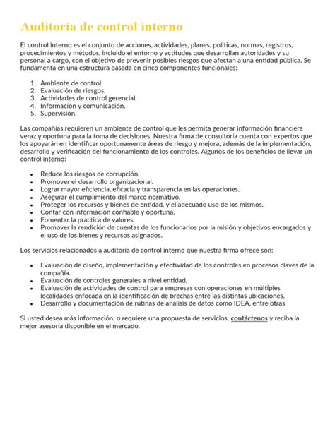 Auditoría de Control Interno | PDF | Liderazgo | Auditoría