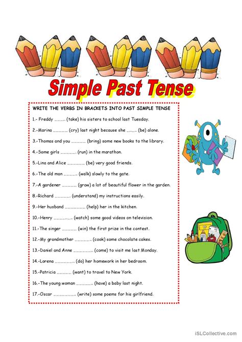 Simple Past Tense Espa Ol Ele Hojas De Trabajo Pdf Doc