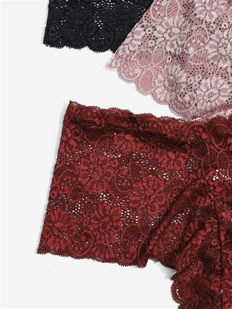 Shein Underwear Sleepwear Basics Plus Pack Floral Lace Scallop Trim Panty Lingerie SHEIN