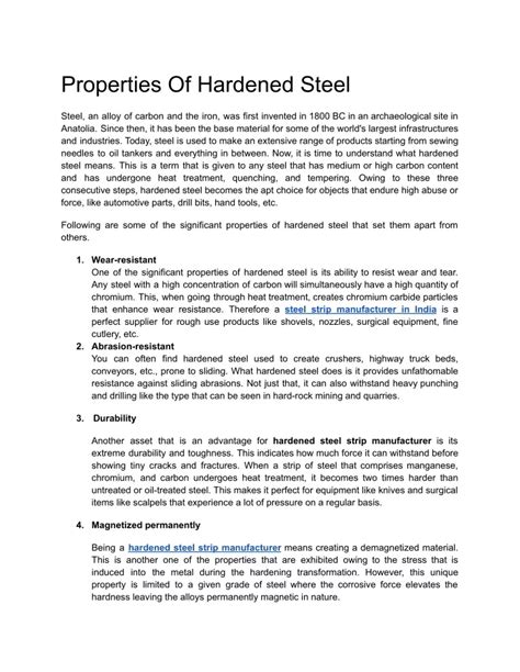 Ppt Properties Of Hardened Steeldocx Powerpoint Presentation Free