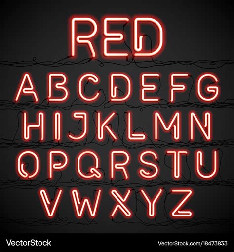 Red neon light alphabet with cable Royalty Free Vector Image