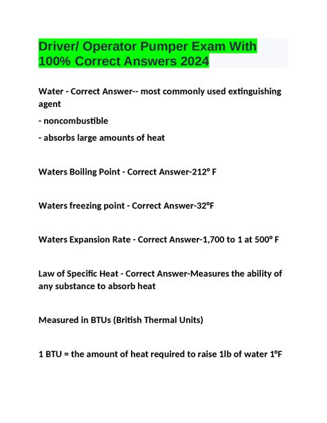 Driver/ Operator Pumper Exam With 100% Correct Answers 2024 | Exams