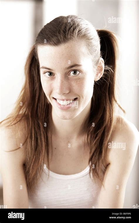 Teenage Girl Woman Years Old Smiling Wearing Hair In Pony Tails