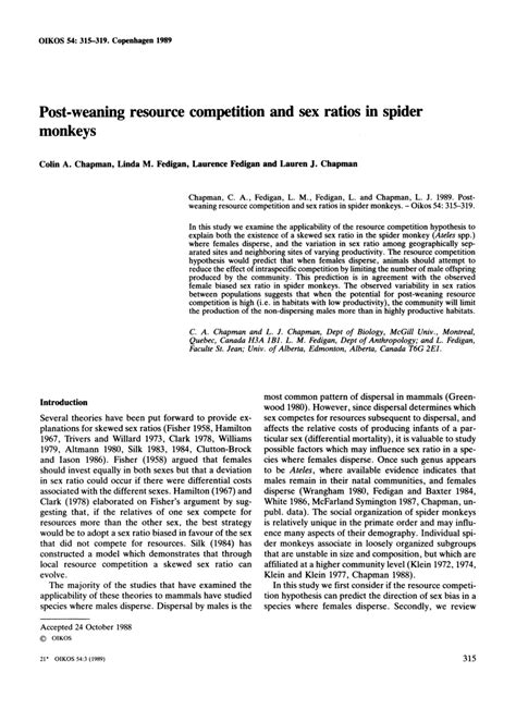 Pdf Post Weaning Resource Competition And Sex Ratios In Spider Monkeys
