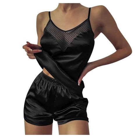 Femmes Sexy Lingerie Vêtements de Nuit Satin Soie Babydoll Lace Up Nightwear Pyjama Set l