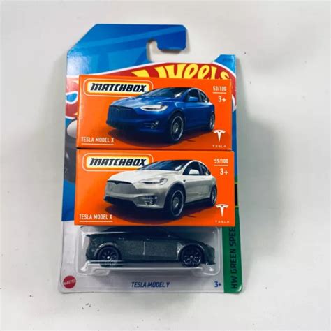 Hot Wheels Tesla Model Y Grey Matchbox Tesla Model X White Tesla Model X Blue