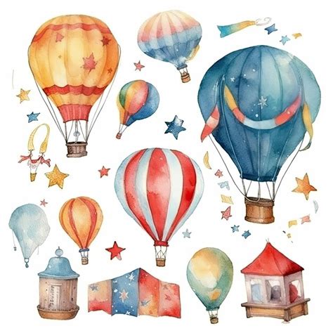 Premium AI Image Watercolor Hot Air Balloons In A Row