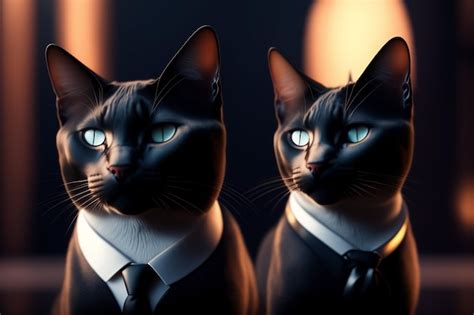 Premium Ai Image Two Cats Wearing Suits And Tie Are Standing Next To