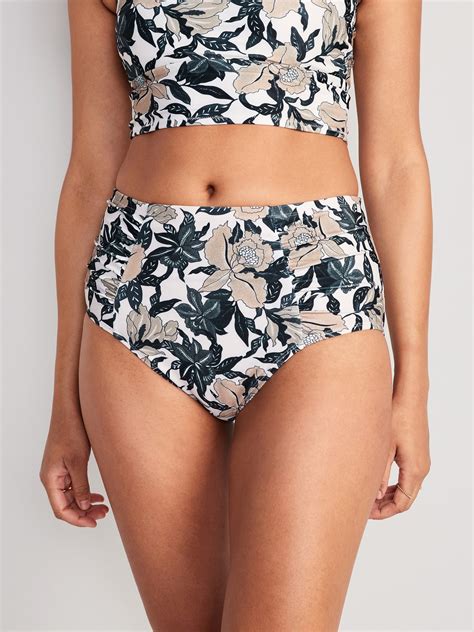 High Waisted Printed Ruched Bikini Swim Bottoms Old Navy