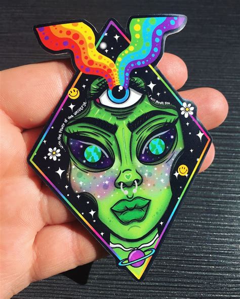 Alien Babe Sticker Hippie Vinyl Sticker Trippy Alien Stoner Pot Head Weed Art Trippy Art