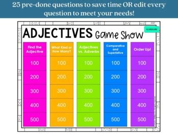 Adjectives Jeopardy Style Review Game Show By Create Abilities Tpt