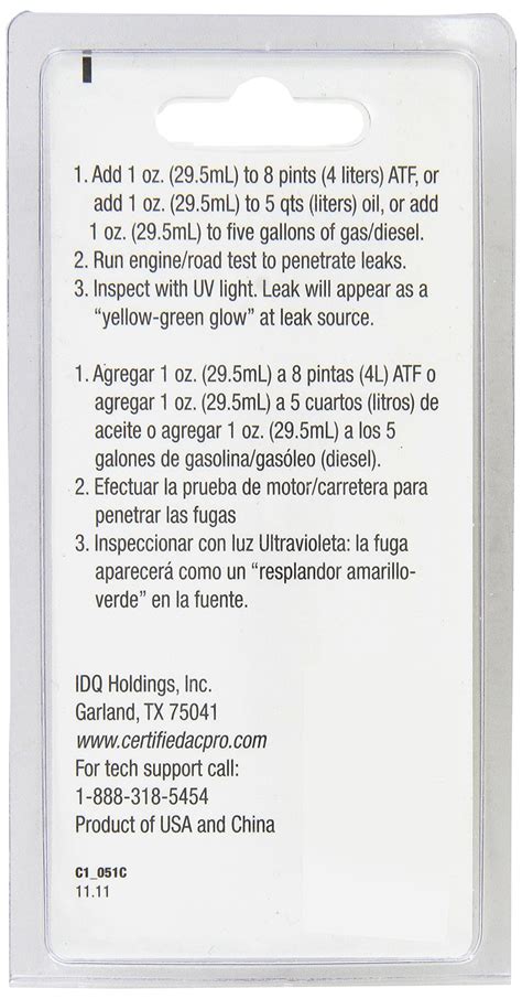 Certified Auto Pro Oil and Fuel System UV Dye Leak Detection for Cars