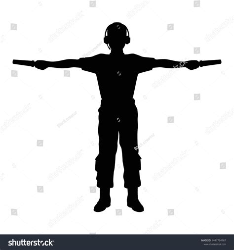 Aircraft Marshalling Signal Man Silhouette Vector Stock Vector Royalty