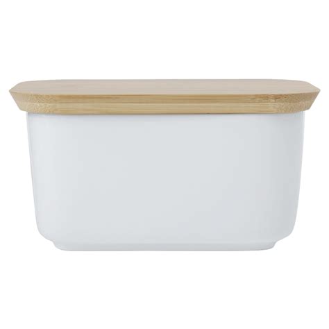 White Basics Butter Dish With Bamboo Lid The Promo Group