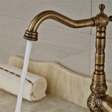 Afralia Antique Brass Bathroom Sink Faucet Mixer Single Handle Hot Cold Water Tap Antique