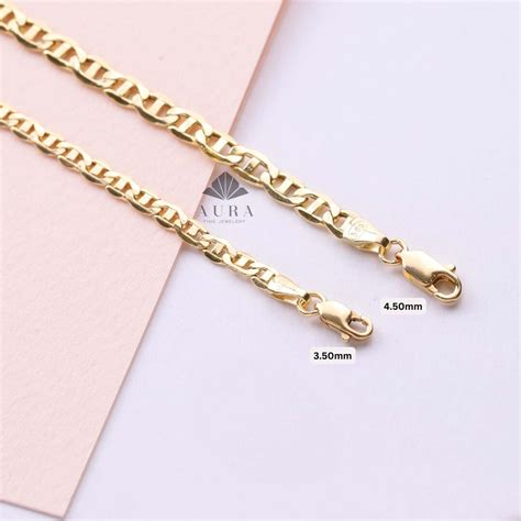 14k Gold Mariner Bracelet 3mm 4mm Mariner Chain Bracelet Flat Anchor