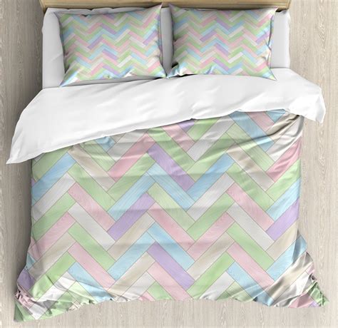 Pastel Duvet Cover Set Soft Colored Realistic Parquet Wooden Floor