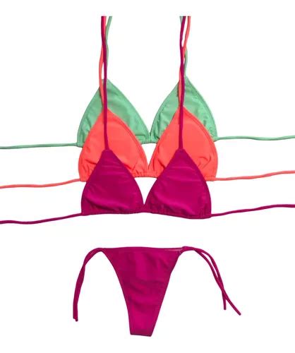 Pack X Bikini Malla Clasica Lisa Triangulo Con Colaless Mercadolibre