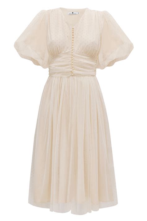 Платье "Изабелла" нюдовое, фатин в точку, миди отзывы