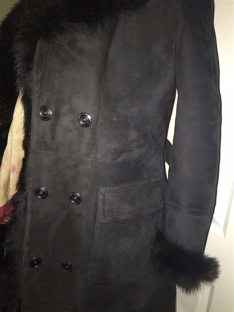 BURBERRY WOMEN Priorswood Long Shearling Fur Coat Jacket Black Revere