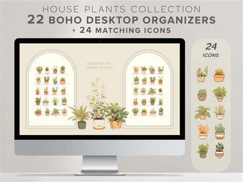 Aesthetic Boho Desktop Wallpaper Cute Folder Icons House Plants Beige ...