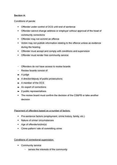 Exam Notes KRM Summary Criminology Section A Conditions Of Parole