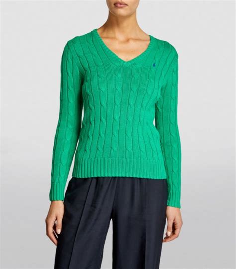 Womens Polo Ralph Lauren Green V Neck Cable Knit Sweater Harrods Uk