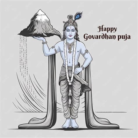 Lord Krishna Lifting Govardhan Mountain On Govardhan Puja Festival