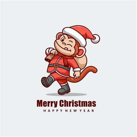 Premium Vector Merry Christmas Monkey Character Mascot Design