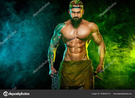 Gay Streptizer With Naked Torso Muscular Fitness Sports Man Atlete