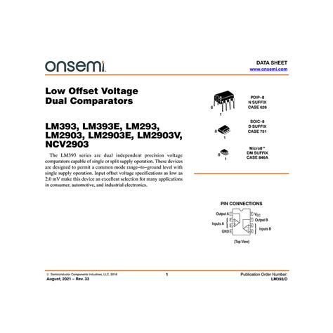 Lm E Onsemi Low Offset Voltage Dual Comparator Datasheet