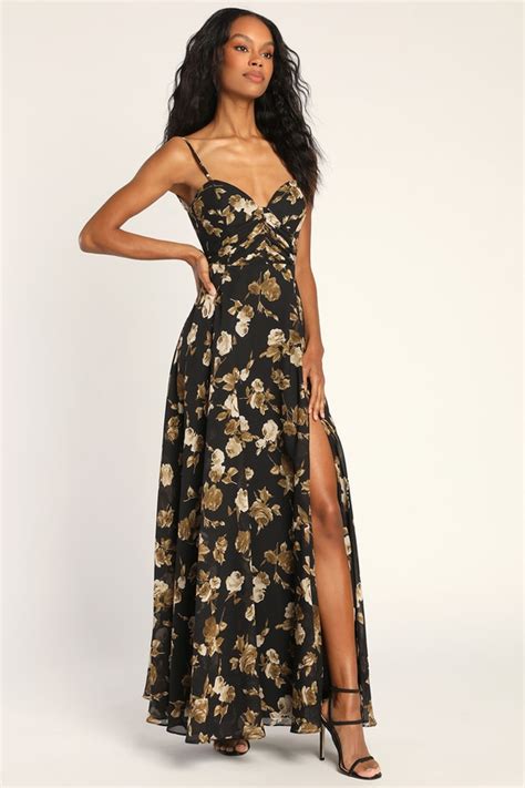 Black Floral Maxi Dress A Line Maxi Dress Sweetheart Maxi Lulus