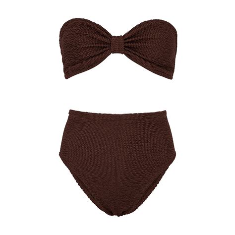 Hunza G Ruby High Waist Seersucker Bikini Bikini One Size Chocolate Editorialist