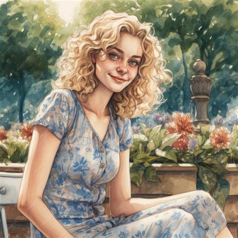Premium Ai Image A Painting Of A Woman Sitting In A Garden