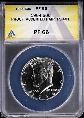 1964 50c Proof Accented Hair Kennedy Half Dollar ANACS PR 66 FS 401