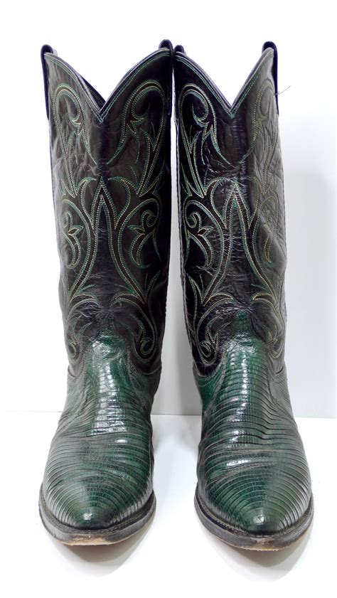 Dan Post Blackgreen Lizard Leather Cowboy Boots For Sale At 1stdibs