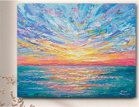 ocean sunrise painting print  canvas  paper colorful seascape wall