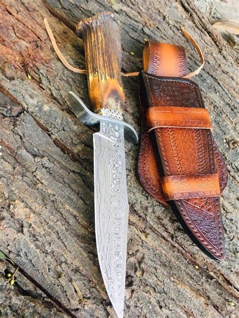 Full Tang Stag Crown Horn Handle Bowie Knife 15 Large Bowie Knife Hunting Knife D 18 Etsy