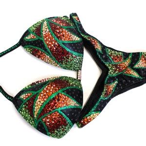 NPC Ifbb Competition Bikini Emerald Interlace Figure Competition Suit Custom Figure Suit