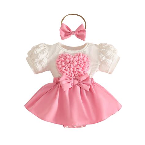 ZQUUVOU Girl Heart Bow Dress Valentines Day Outfit Smocked Bubble