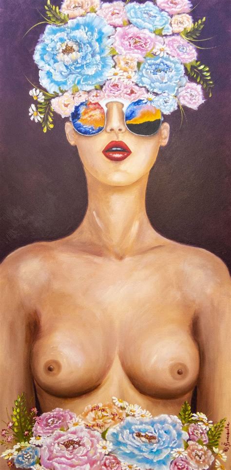 Nude Girl Flowers Painting Nudeart Nude Female Breasts Original Oil Painting Painting By Irina