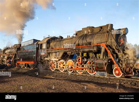 Sortavala Russia October 09 2022 Old Soviet Steam Locomotive At